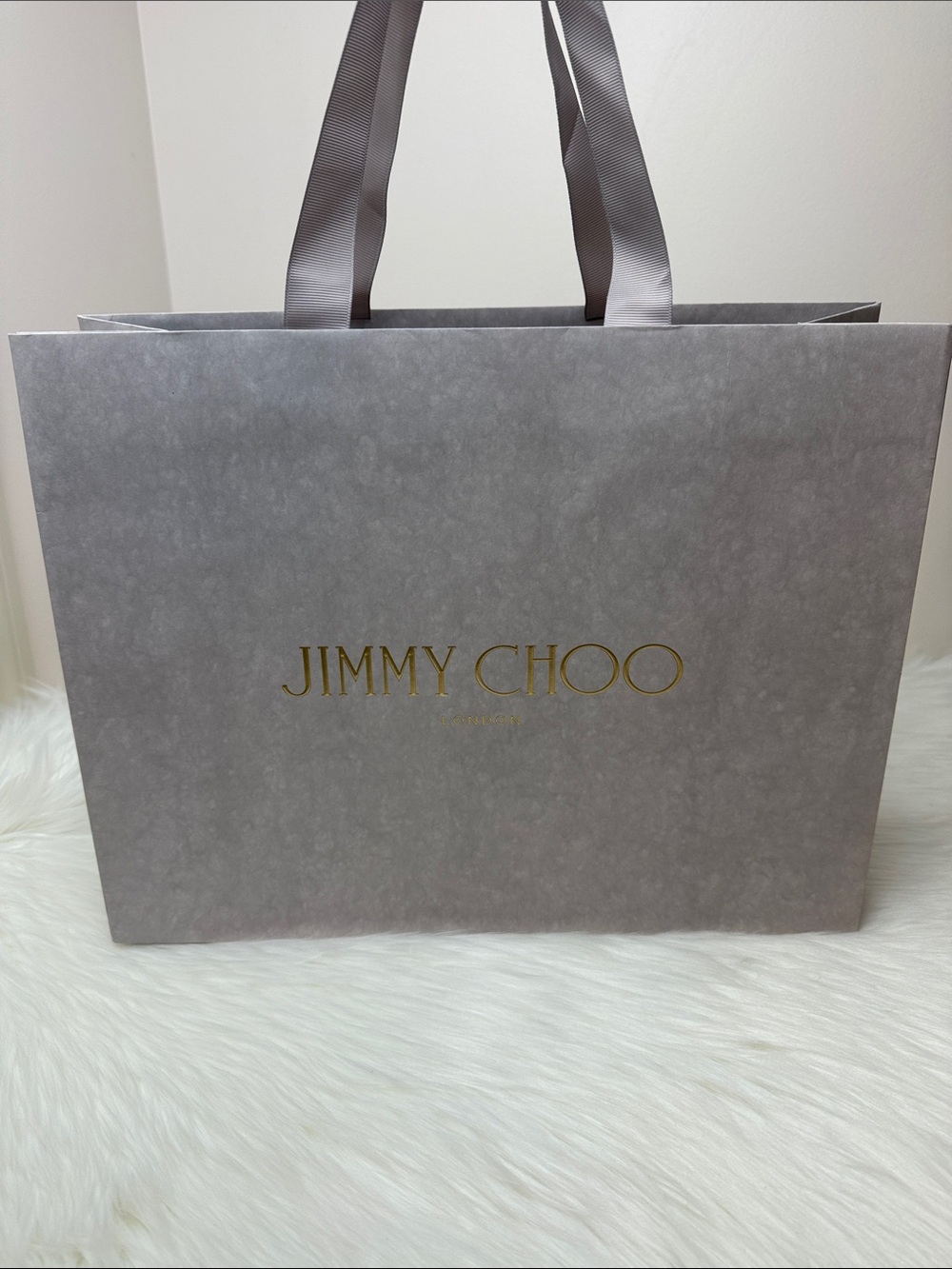 Jimmy Choo London Designer Gift Bag Gray Shopping Tote with Gold Logo